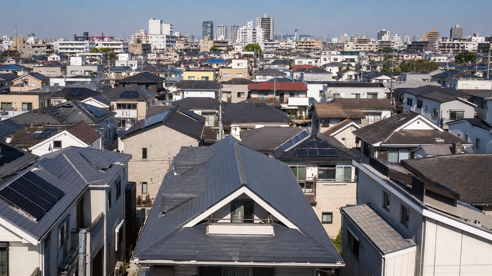 東京都内の住宅密集地に並ぶ戸建て住宅の屋根