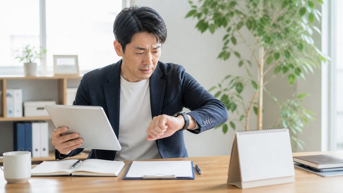期限を意識して時計を確認するビジネスパーソン