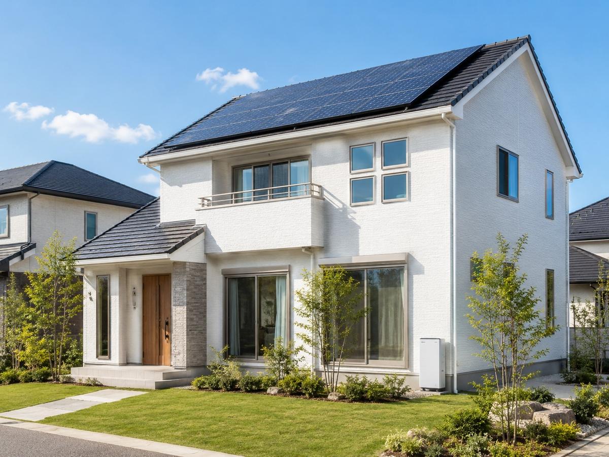 太陽光パネルと蓄電池を設置した戸建て住宅