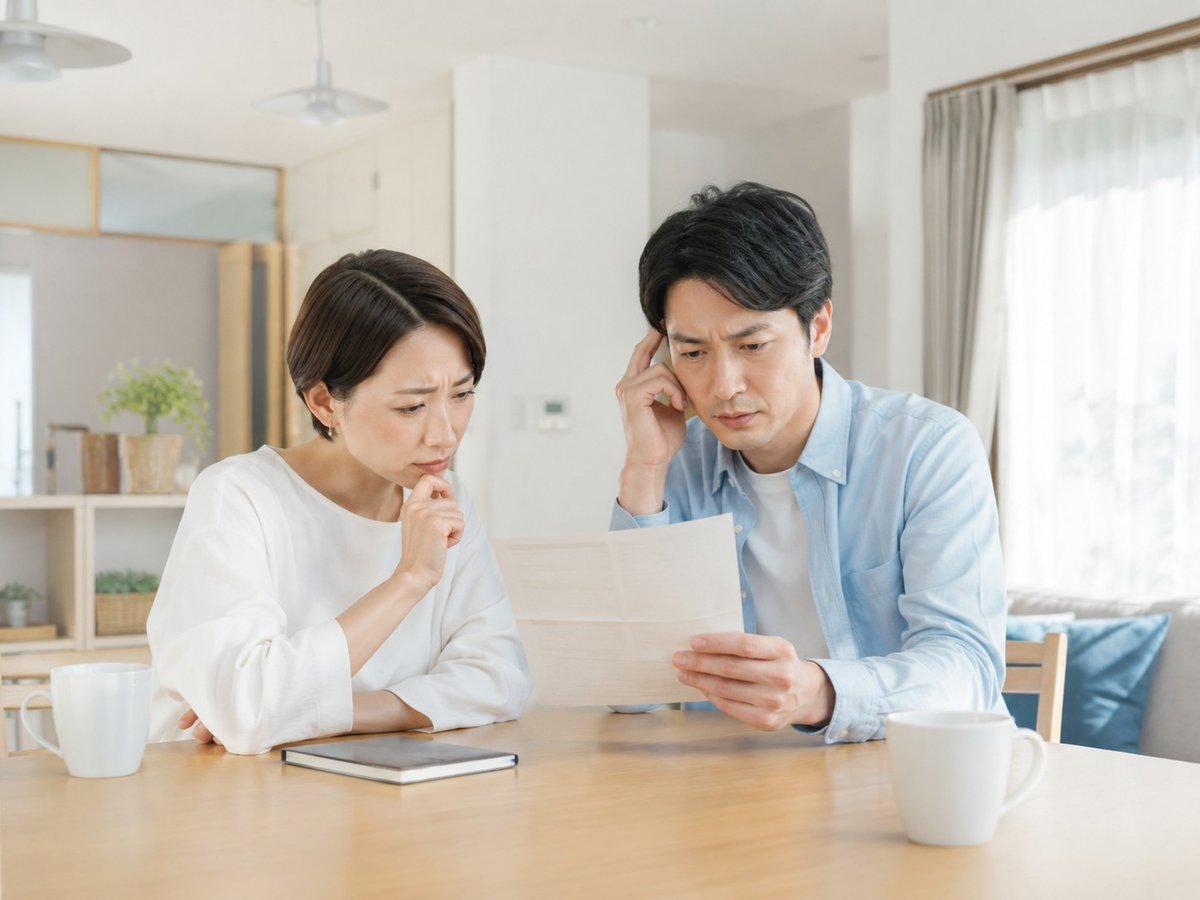 電気料金の検針票を見て話し合うご夫婦